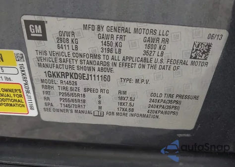 2014 GMC Acadia Sle-2 z USA, uszkodzony, nr VIN 1GKKRPKD9EJ111160